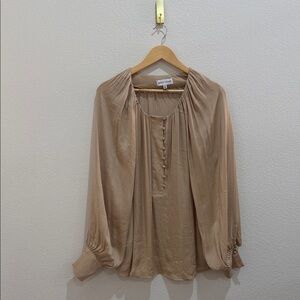 Gibson Latimer Tan Blouse with Button Accents